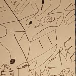 Dessin abstrait au feutre noir avec écriture de mots